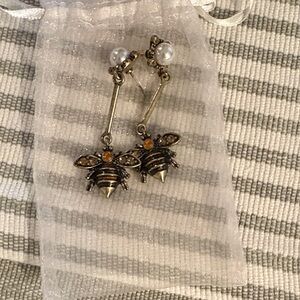 Source Unknown Bee Earrings with Pearl and Gold Accents
